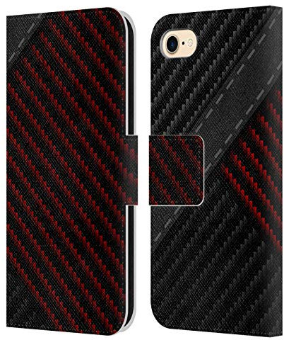 Head Case Designs Officially Licensed Alyn Spiller Stitch Carbon Fiber Leather Wallet Case Compatible With Apple iPhone 7/8 / SE 2020 & 2022