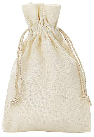 | 6 Baumwollsäckchen, zertifiziert, Stoffbeutel in Größe 23x15 cm mit Baumwollkordel, Geschenksäckchen, Ostern, Hochzeit, Geburtstag, Weihnachten, Adventskalender (Creme)