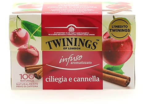 Twinings, Infuso Aromatizzato Sensations Ciliegia e Cannella, Gusto Vellutato e Avvolgente, Senza Caffeina, Infusi e Tisane, 6 confezioni da 20 filtri (120 Filtri Totali)