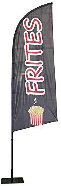 Flagge Frites, Maße: 225 x 85 cm (Schwarz) mit Fahne, Platin und Schwimmring