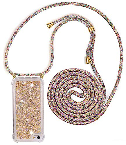 Handykette Hülle Kompatibel mit iPhone 7/ iPhone 8/ iPhone SE 2020 Handyhülle Quicksand Glitzer Hülle mit Band - Silikon Handyhülle mit Kordel Umhängenband - Schnur mit Treibsand Case zum Umhängen