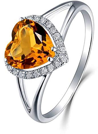 AMDXD 18Karat 750 Weißgold Ringe für Frauen, 1.43ct Citrin Herz Herz Form Vertrauensring Damenringe Silber Gr.54 (17.2)