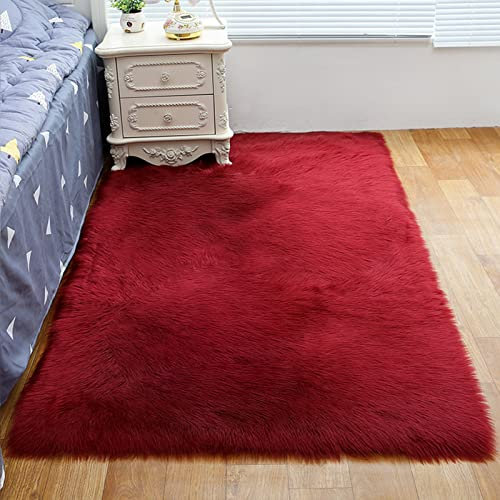 ZFHTAO Flauschig Schaffell ist Super Weich Teppich Lammfell-Teppich Kunstfell Schaffell Imitat Longhair Fell Optik Gemütliches Bequeme Zone Teppich Anpassbare - Weinrot 60x90cm