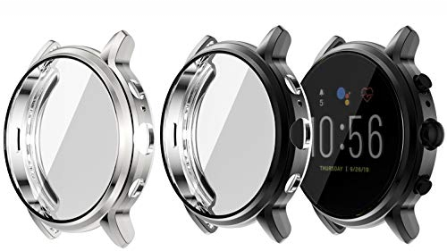 Compatible for Fossil Gen 5 Julianna Case, LvBu All-Around Protective TPU Bumper Cover Screen Protector Case Cover Compatible for Fossil Julianna Hr Smartwatch (Silver+Black)