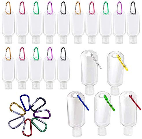 20 Pezzi 50ml Bottiglie di Plastica da Spremere,Bottiglie Riutilizzabili per Viaggio,Bottiglie di Plastica Vuote Portatili, Bottiglie con Moschettoni Casuali, Contenitori per Liquidi per Viaggio