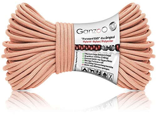 Ganzoo Paracord 550 Seil lachs rosa, 4mm, Typ 3, Nylon Polyester, Hybrid, Armband, Hunde-Leine, Hunde-Halsband knüpfen, ca. 250kg Bruchlast, Outdoor Rope, Camping Schnur, Allzweckseil, 30 Meter