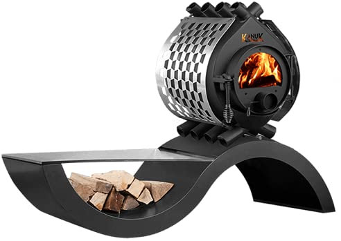 Warmluftofen Kanuk® Original 9,5 kW - Werkstattofen - Schwedenofen - Zulassung für Deutschland, Österreich und Schweiz - BimSchV (Seitenverkleidung Trapez Edelstahl, Untergestell Wave)