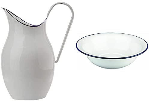 Ibili 903425 Jarre Bombée en acier émaillé vitrifié 2,5 l Blanche & 903132 Cuvette en acier émaillé vitrifié 32 cm Blanche