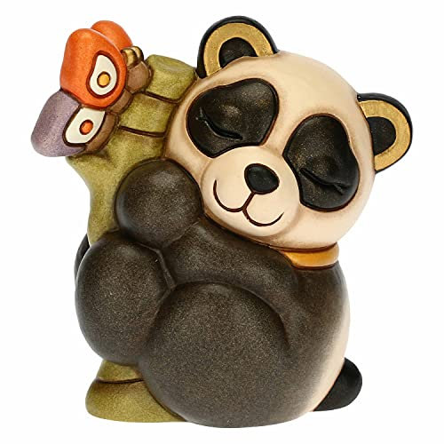 THUN - Soprammobile Panda Lei Decorato a Mano con bambù e Farfalla - Linea Slow Life - Idea Regalo - Ceramica - 8,5x6x8,8 cm h