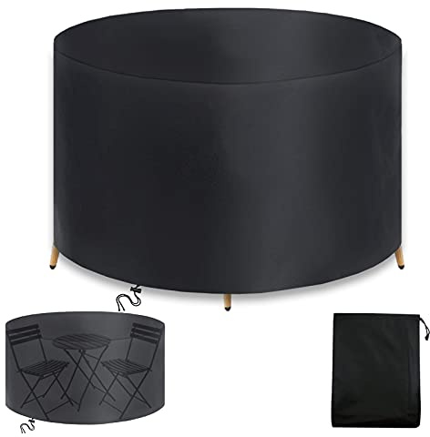 WXQOZLY Gartenmöbel Abdeckung,120x75cm Rund Schutzhülle für Gartentisch，Abdeckhaube Schutzhülle Abdeckplane für Gartenmöbel,420D Oxford Gewebe Wasserdicht, Winddicht,UV-Beständiges-Schwarz
