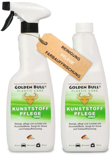 Golden Bull® Kunststoffreiniger & Kunststoffpflege 2x500ml Auto Innenraum | Kunststoff Reiniger für Cockpit Reinigung & Pflege – Autopflege Innen mit Farbauffrischung