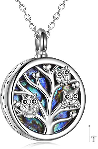 YAFEINI Owl Tree of Life Urn Necklaces for Ashes 925 Sterling Silver Cremation Owl Jewelry for Women Urn You are Always in My Heart