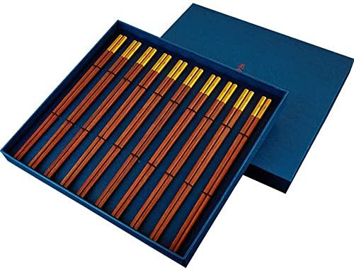dtkmkj Confezione Regalo di Fascia Alta Bacchette, Ali di Pollo in Legno di Sandalo Rosso, Senza lacca Senza Cera, Set da 5 paia/10 Paia, 25 cm(Color:B,Size:10 Pairs)