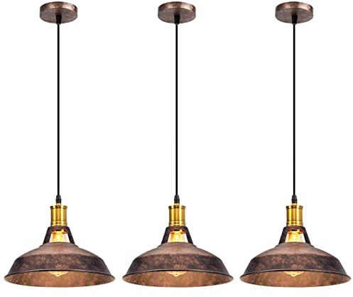 iDEGU 3 Pezzi Lampadario a Sospensione Vintage Industriale 27cm Lampada da Soffitto in Metallo E27 Retro Lampada a Sospensione per Cucina Soggiorno Sala da Pranzo (Ruggine)