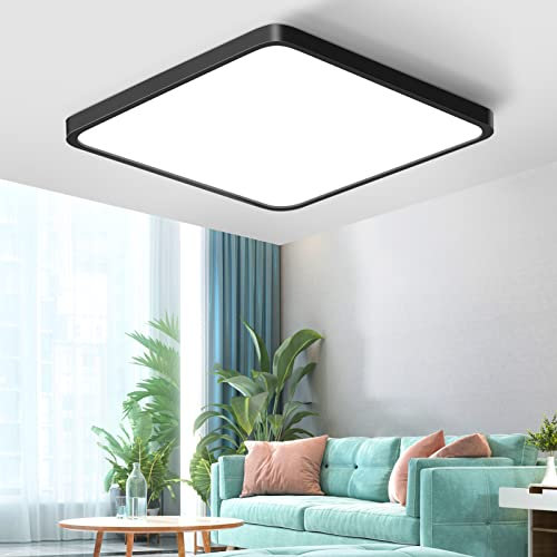 12in/30cm 24W Square LED Flush Mount Ceiling Light Fixture,5000K Daylight White, 3200LM, Black Flat Ceiling Lighting, 240W Equivalent Ceiling Lamp for Closets, Kitchens, Stairwells, Bedrooms, etc.