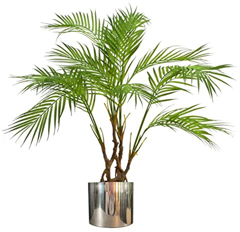 Leaf Design UK Large Realistic Artificial Palm Tree, Wood, Natural Areca Silver, 90cm