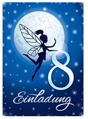 Junapack 12 Einladungskarten zum 8. Kindergeburtstag achte Geburtstag Mädchen Fee