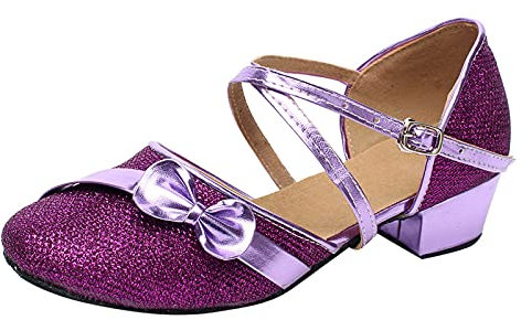 RMBLYfeiye Mädchen Tanzschuhe Prinzessin Sport Schuhe Kinder Latein Sport Schuhe mit Weiche Sohlen Kinder Bow-Knot Glitzer Latein Tango Ballsaal Schuhe