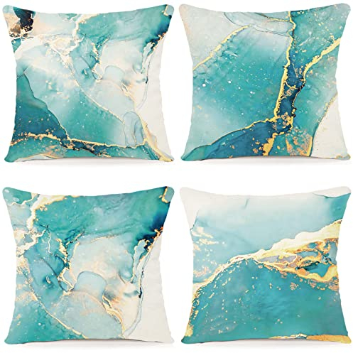 ZWJD Kissenbezug 40x40 4er Set Outdoor Kissen Dekokissen Leinen Kissenhülle Kissenbezüge Geometrische Muster Kissenhüllen für Sofa Wohnzimmer Zierkissen 40x40 A049-16