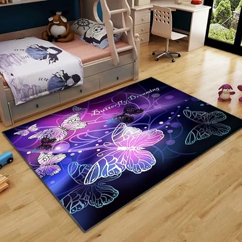Kinderteppich für Mädchen, lila Teppich, lila Schmetterling, Teppich, Schmetterling, Schlafzimmer, Dekoration für Teenager, Mädchen, großer Teppich, lila Teppich für Mädchen, lässige Matte, 150x9 cm