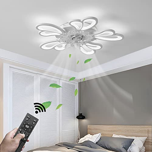 Becailyer Modern Ceiling Fan with Lights, Dimmable 3 Color Temperature 6 Speed LED Fan Light with Remote Control, 50W 24.4in Ultra Quiet Flush Mount Ceiling Fans for Bedroom Living Room Dining Room