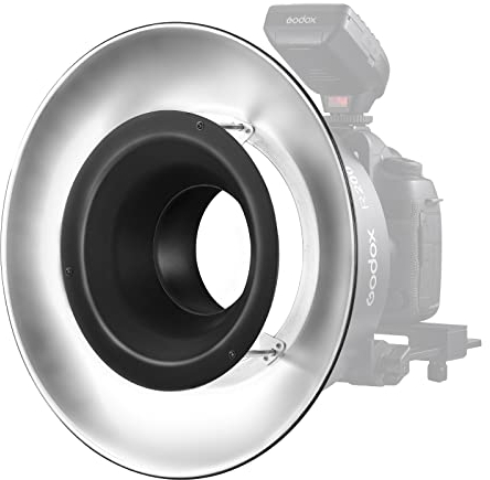 Godox RFT-25S Silber Beauty Dish Reflektor-Diffusorschale für Godox R200 Makro-Ringblitz mit USB-Anschluss und Wabengittern in drei Winkeln