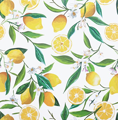 VEELIKE Papel Pintado Flores Limón Amarillas 44.5×900cm Papel Autoadhesivo Pared Floral Papel Pared Hojas Tropicales Fotomurales Decorativos Pared Cocina Lavable Papel Tapiz Baño Dormitorio Armarios