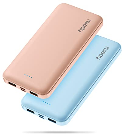 Miady 2pcs Batterie Externe 10000mAh, Batterie Portable USB C (Input&Output),2 Ports de Sortie USB 2.4A, Compatible avec iPhone Samsung Huawei iPad etc.