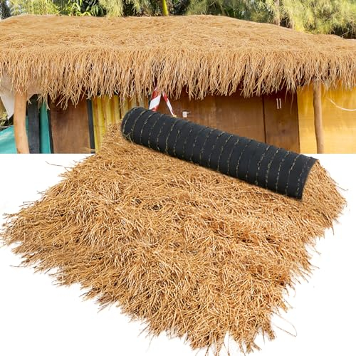XLX TURF Tetto di paglia sintetica, ignifugo Tiki bar capanna erba tetto presepe decorazione per feste di Natale, rotolo di paglia artificiale messicana per patio, recinzione, palapa, tende anatre,