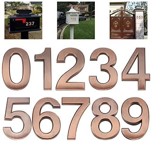 Woration 10 Stück Briefkasten Nummern 0-9 Selbstklebend 5 cm Aufkleber Tür Adresse Nummer Schilder for Hotel Zimmer Büro Wohnsitz Haus Autos Lastwagen Bronzefarbe Dekoration