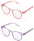 LANLANG 2 Pacco occhiali da lettura donna, Occhiali anti luce blu con montatura rotonda anti affaticamento degli occhi 2 colori (rosa trasparente/viola trasparente) incluse 0-3,5 diottrie