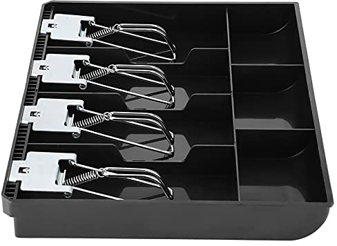 Dioche Cash Drawer Till, Cash Tray 4 Note Slots, Cash Drawer Register Insert Tray Replacement Cashier Four Box with Metal Clip(Black)