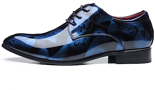 Scarpe Derby Uomo Scarpe Stringate Formale Lavoro Eleganti Oxford Cerimonia Francesine Casual Comode Classiche Basse Sposa 1012 Blu Tamaño 48