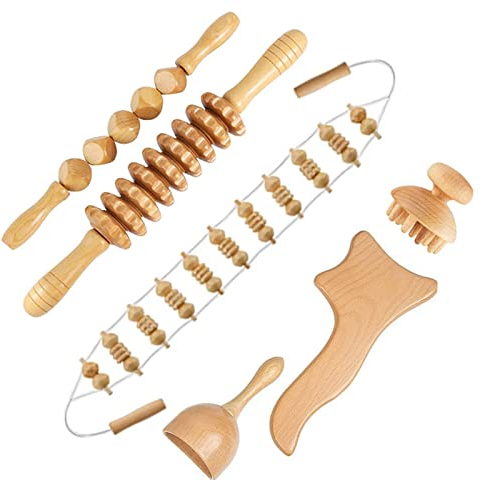 Massageroller Rücken Set Mit Griff,Maderotherapie Anti Cellulite Massagegerät Massage Holz,Massageroller Faszienrolle Gua Sha Becher Massage Set,Lymphdrainage Körper,Stress Abbauen und Entspannung