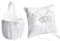 Juego de 2 Cestas de Boda para Niña con Flores Y Almohadas para Portador de Anillos, Cesta de Boda de Satén Blanco con Diamantes de Imitación de Doble Corazón Y Juego de Almohadas para(Blanco)