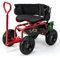 COSTWAY Gartenwagen mit Rollsitz & ausziehbarem Griff, Mobiler Gartensitz mit Ablage & Korb & Werkzeugtasche & Sitzkissen, 360 ° drehbar | höhenverstellbar, Lenkbarer Gartenhocker bis 135 kg (Rot)