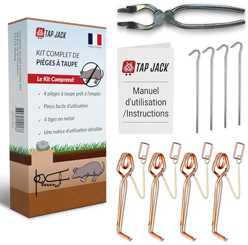 Pieges A Taupes - Lot de 4 + Pince Installation Facile - Anti-Taupe Professionnel Efficace - Systeme a Putange Resistant - Controle Rapide Et Naturel des Taupes - Lutte Contre Nuisibles - sans Petard