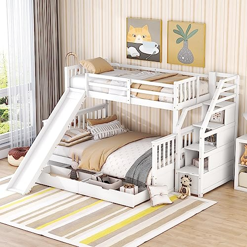 ZYLOYAL10 Etagenbett, 90 x 200 über 140 x 200, Mit Schubladen, Stauraum und Rutsche, Multifunktional
