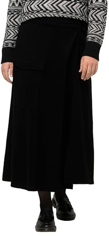 Ulla Popken Damen Punto di Roma wrap Skirt with Utility Pocket Rock, schwarz, 54-56