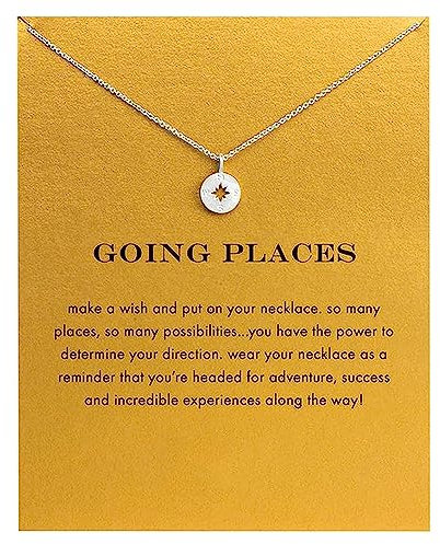 ZYAWP Message Card Compass Pendant Necklace Silver Friendship Sisters Sun Good Luck Crane Pendant Y Chain Necklace for Women and Girl Gift (Silver Compass new)
