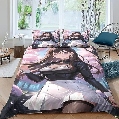 LYCREW AI Anime Girls Weiches Und Bequemes Sexy Bettwäsche-Set Mit 3D-3-teiliges Set Inklusive Kissenbezüge Und Reißverschlussschluss,geeignet Für Jugendliche Und ErwachseneDouble(200x200cm)