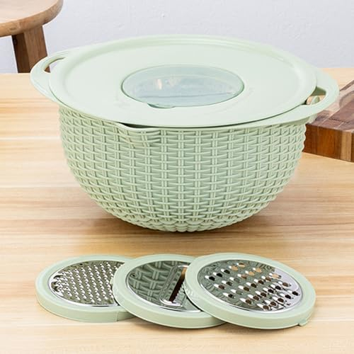 SANWOOD Colador 4 en 1 con juego de cuencos para mezclar, coladores y coladores multifuncionales de acero inoxidable, colador de pasta, limpiador de frutas, cortador de alimentos para cocina (verde)