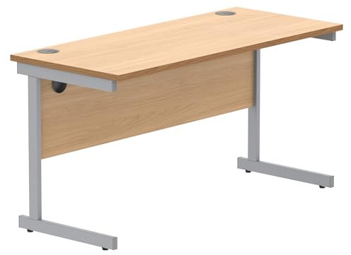 office hippo Essentials Rechteckiger Schreibtisch-Computer-Arbeitsplatz, Heimbürotisch mit Kabelanschluss-Management, 120 x 80 cm, Holz, Norwegische Buche