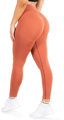 SMILODOX Leggings Damen Amaze Pro mit Scrunch, Butt Lift Sporthose High Waist V-Shape Trainingshose Seamless Blickdicht Yogahose Für Sport Fitness Alltag, Größe:S, Color:Cognac