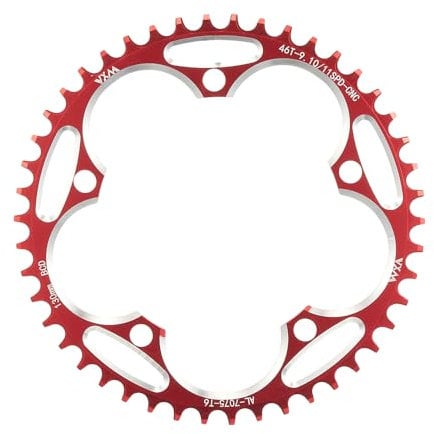 KTKEET 110/130BCD Kettenblatt 36/38/40/42/44/46/48/50/52/54/56/58/60T rundes schmales breites Kettenblatt 5 Bolzen Fahrrad Kettenrad für 8-12-Gang Rennrad Klappfahrrad (rot, 130BCD 46T)