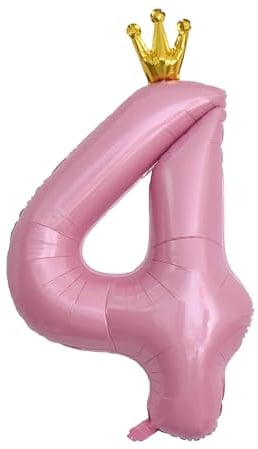 Birthday Nummer 4 Luftballon,4. Geburtstag Ballon 40 Zoll Folienballon Giant Helium Folie Nummer Ballons Digital Ballon mit Stern Krone für Jungen Mädchen Jahrestag Graduierung Dekoration Party Rosa