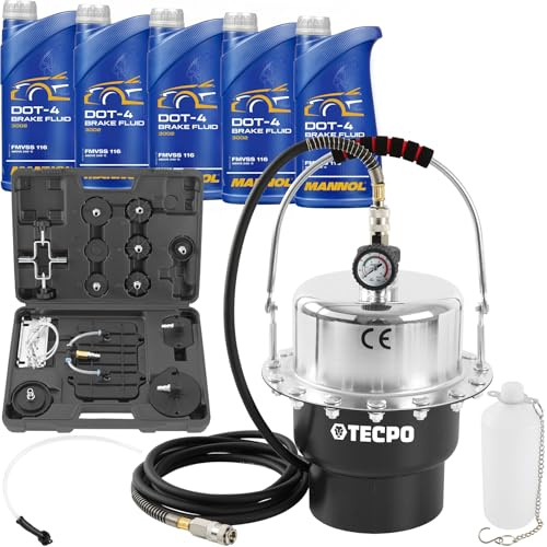 TECPO Bremsenentlüftungsgerät Bremsenentlüfter + 5x Bremsflüssigkeit, 1 Liter