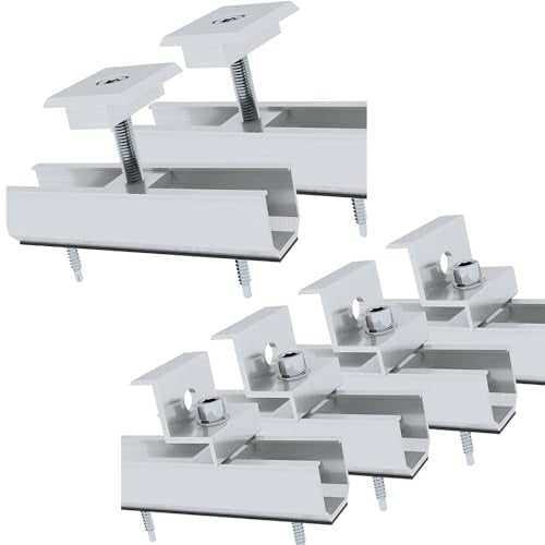 Aurinktron Montageset für 2 PV Module, 12 cm Aluminium Schienenhalterung und Verstellbare Klemme für 30-35 MM Dicke Module, Solarmodul Halterung kit für Flachdach Trapezdach