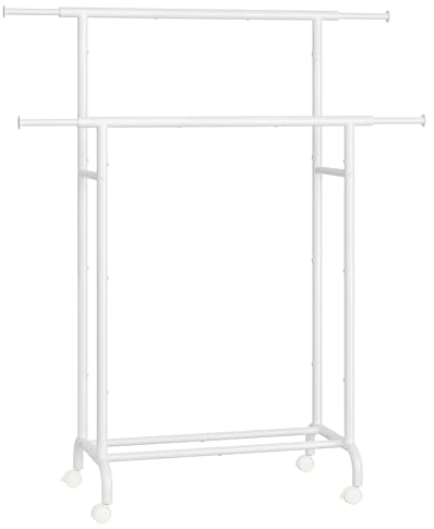 SONGMICS Porte-Manteau à Roulettes, Portant à Vêtements Double Barre, Porte-vêtements Extensible, Structure en Métal Robuste, Capacité Totale 80 kg, 83-120 cm de Large, Blanc Nuage HSR133W01