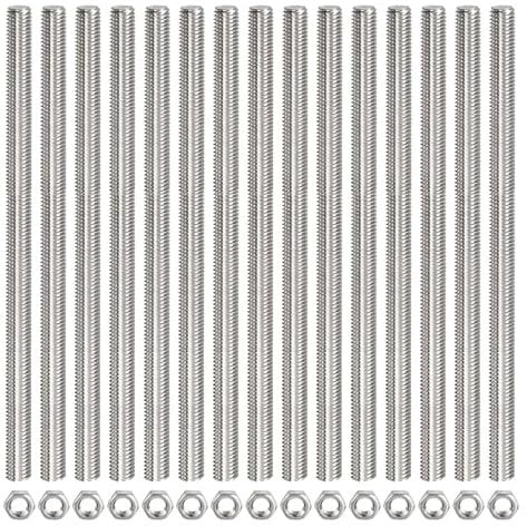 TOP-VIGOR 15Pcs M8 x 300mm Fully Threaded Rod, 304 Stainless Steel Right Hand Threads Rods, Fully Studding Rod Bar with 15Pcs Hex Nuts for Anchor Bolts, Clamps, Hangers and U-Bolts